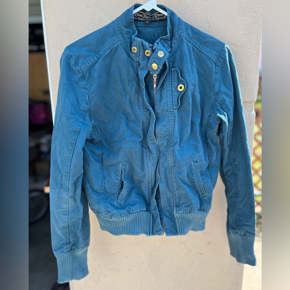Blue zip up motorcycle jacket casual
